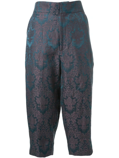 Shop Aganovich Baroque Jacquard Cropped Trousers In Green