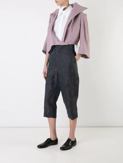 Shop Aganovich Baroque Jacquard Cropped Trousers In Green