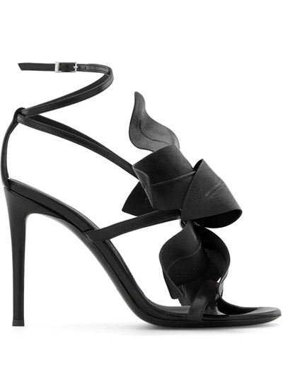 Shop Giuseppe Zanotti Flower Appliqué Leather Sandals In Black