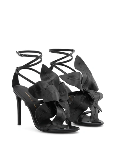 Shop Giuseppe Zanotti Flower Appliqué Leather Sandals In Black