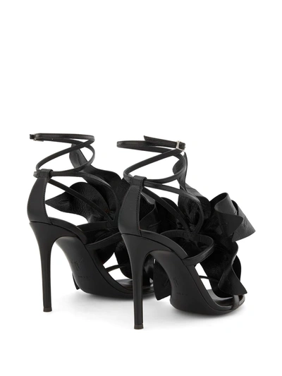 Shop Giuseppe Zanotti Flower Appliqué Leather Sandals In Black