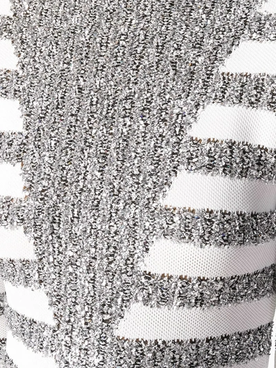 Shop Balmain Glitter Detail Striped Dress In Metallic