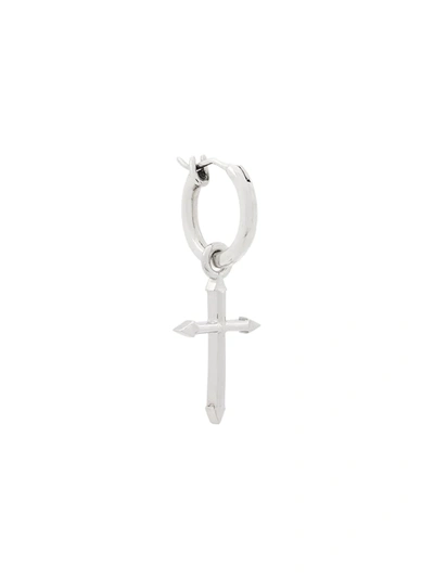 Shop Northskull Crucifix Hoop Earring In Silver