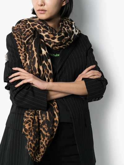 Shop Saint Laurent Leopard-print Frayed Scarf In Brown