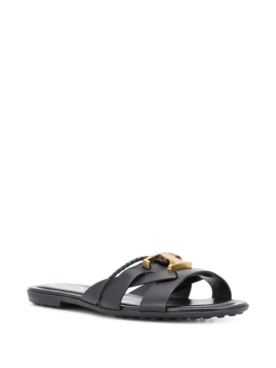 Shop Tod's Logo Leather Sandals In Black