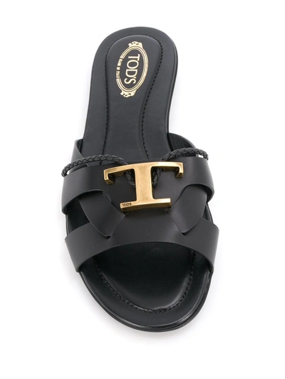 Shop Tod's Logo Leather Sandals In Black
