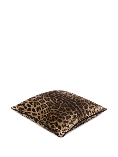 Shop Dolce & Gabbana Medium Leopardo-print Velvet Cushion In Brown