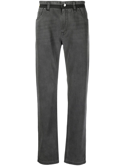 Shop Fendi Straight-leg Belted Denim Jeans In Grey