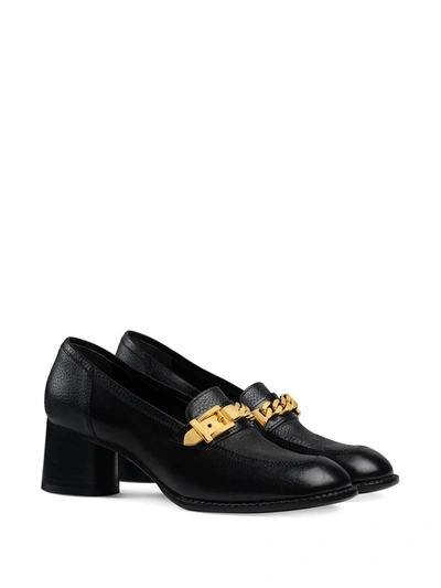 Shop Gucci Chain-detail 55mm Block-heel Loafers In Black