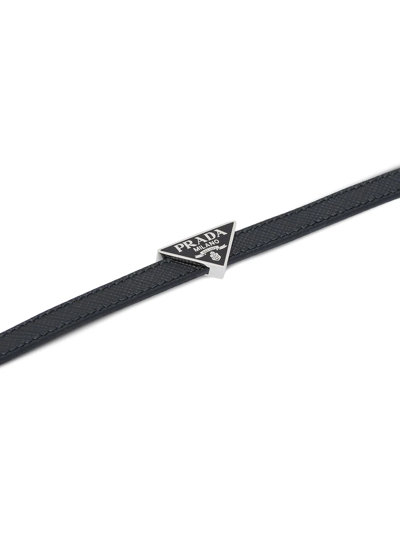 Shop Prada Logo Plaque Wrap Bracelet In Black