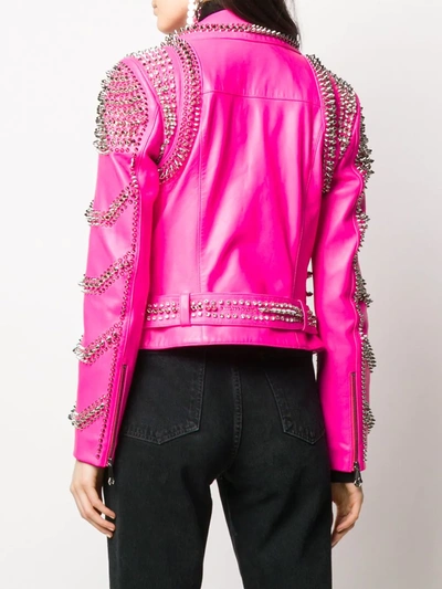 Shop Philipp Plein Leather Biker Jacket In Pink