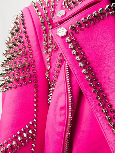Shop Philipp Plein Leather Biker Jacket In Pink