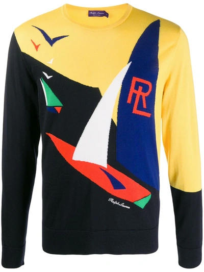 Shop Ralph Lauren Crew Neck Knitted Logo Sweater In Yellow