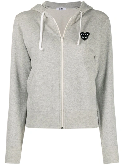 Shop Comme Des Garçons Play Overlapping Heart Hoodie In Grey