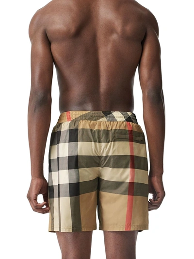 Shop Burberry Checked Drawstring Swim Shorts In Neutrals