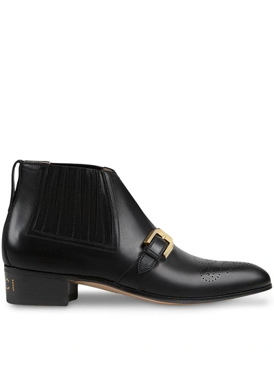 Shop Gucci Women's Leather Ankle Boot With G Brogue In Black