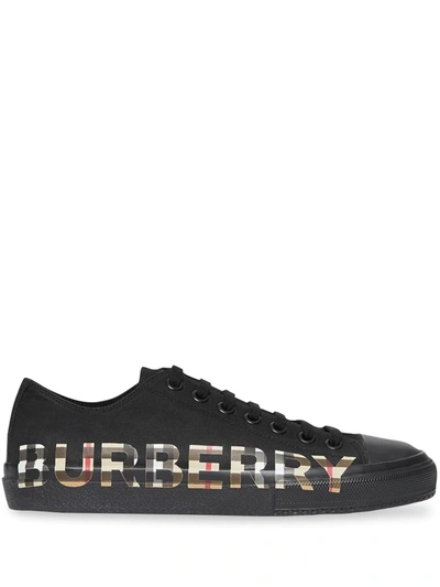 Shop Burberry Checked-logo-print Sneakers In Black