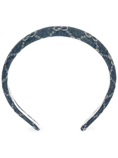 Shop Gucci Gg Supreme Denim Hair Band In Blue