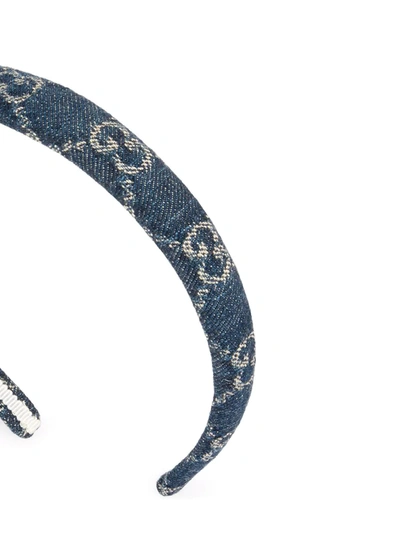 Shop Gucci Gg Supreme Denim Hair Band In Blue