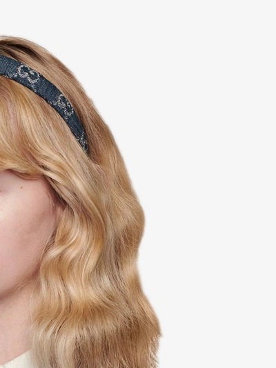 Gucci Blue Gg Supreme Denim Headband | ModeSens