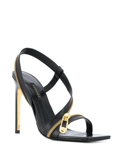 Shop Versace Zip-detail Leather Sandals In Black