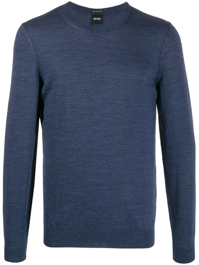 Shop Hugo Boss Knitted Long Sleeve Jumper In Blue
