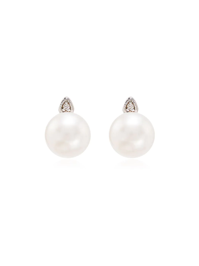 Shop Mateo 14kt Gold Pearl Diamond Earrings In Yellow Gold