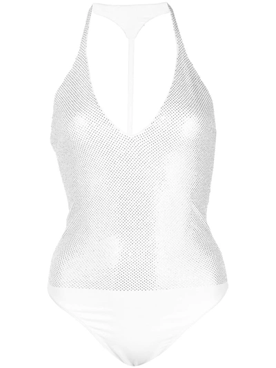 Shop Alexandre Vauthier Crystal-embellished Bodysuit In White