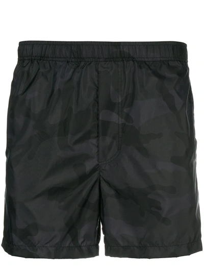 Shop Valentino Camouflage Print Swim Shorts In Black