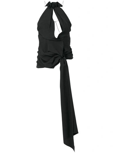 Shop Jacquemus Ruffled Cut Out Halter Top In Black