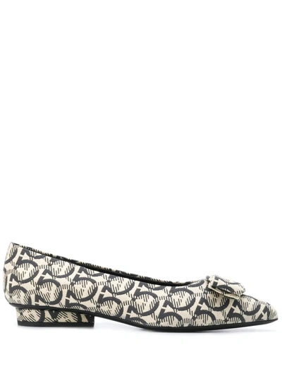 Shop Ferragamo Viva Gancini-woven Ballerinas In Neutrals