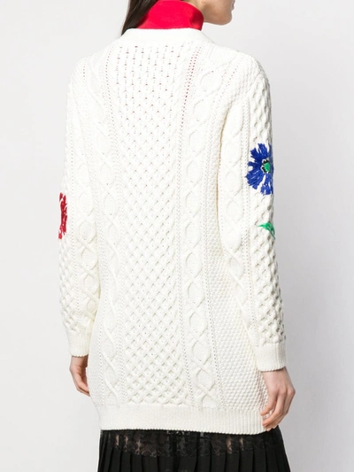 Shop Red Valentino Floral-embroidered Cable-knit Cardigan In White
