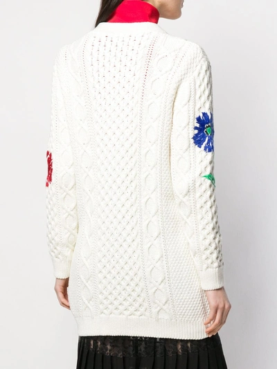 Red Valentino Embroidered Cable-knit Cotton Cardigan In White