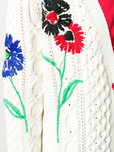 Red Valentino Embroidered Cable-knit Cotton Cardigan In White