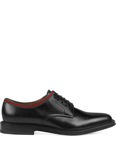 Shop Gucci Web-trim Leather Derby Shoes In Black