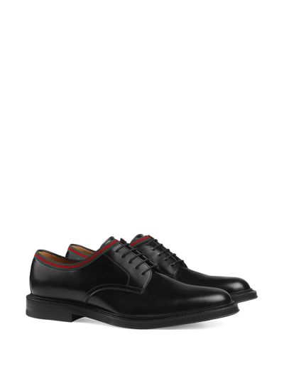 Shop Gucci Web-trim Leather Derby Shoes In Black