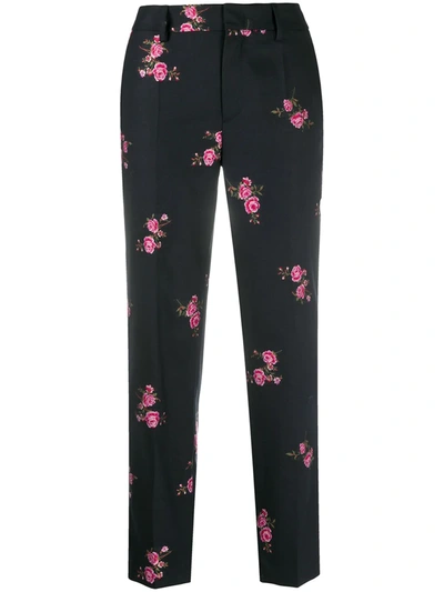 Shop Red Valentino Flower Jacquard Tailored Trousers In Black