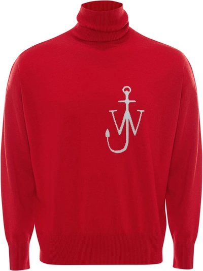 Shop Jw Anderson Embroidered Anchor Motif Turtleneck Jumper In Red