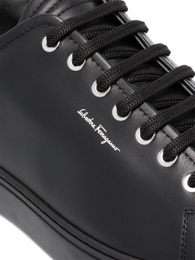 Shop Ferragamo Cube Leather Sneakers In Black