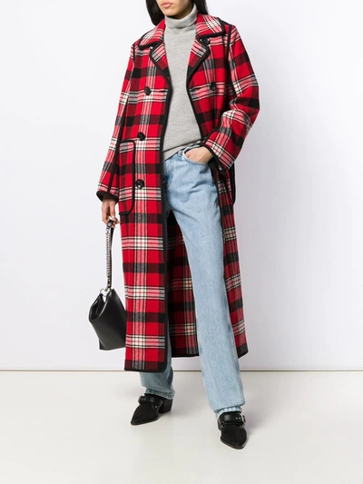 Shop Dsquared2 Long Checked Coat In Red