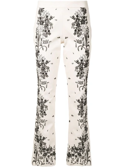 Shop Giambattista Valli Floral-embroidery Flared Trousers In Neutrals