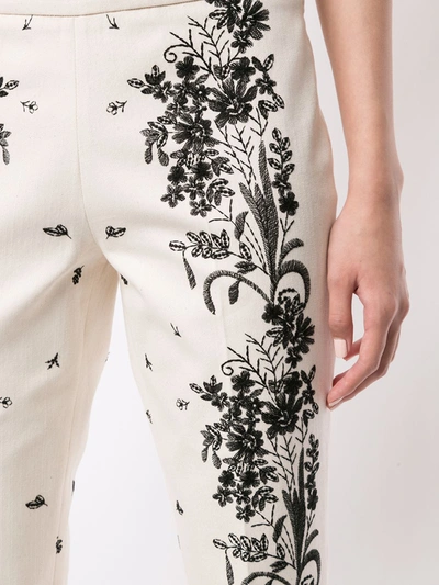 Shop Giambattista Valli Floral-embroidery Flared Trousers In Neutrals
