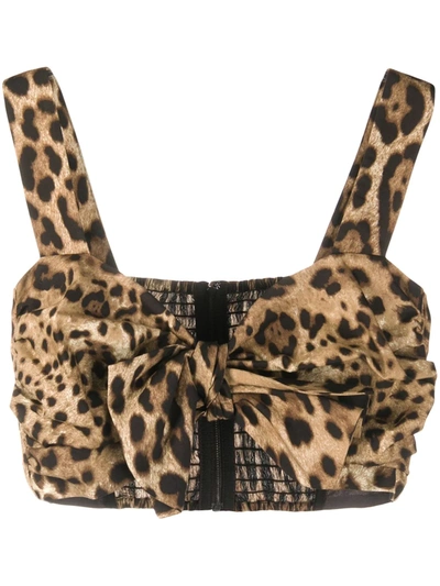 Shop Dolce & Gabbana Leopard-print Poplin Crop Top In Neutrals