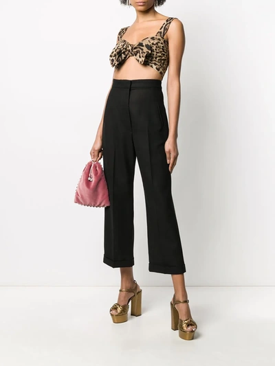 Dolce & Gabbana Leopard-print Bra Crop Top W/ Tie Front In Neutrals