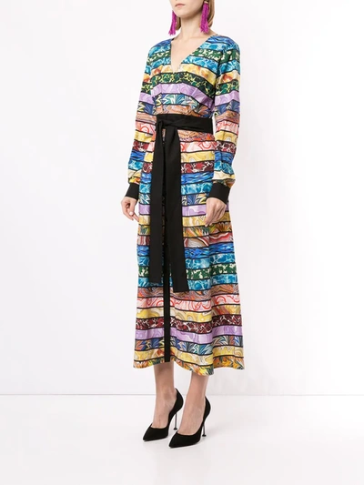 Shop Mary Katrantzou Mixed-stripe Wrap Midi-dress In Multicolour