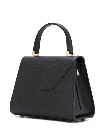 Valextra Small Leather-coated Clasp Tote Bag In Black