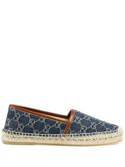 Shop Gucci Trimmed Gg Supreme Espadrilles In Blue