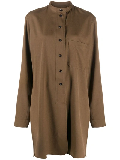 Shop Lemaire Extra-long Band Collar Shirt In Brown