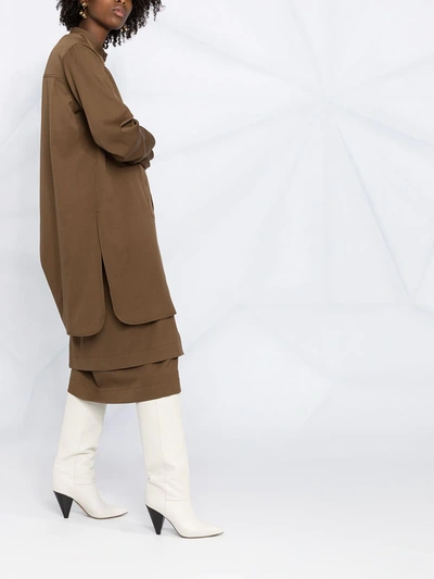 Shop Lemaire Extra-long Band Collar Shirt In Brown