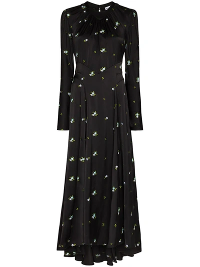 Shop Paco Rabanne Floral-print Long-sleeve Long Dress In Black